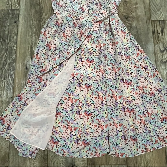 Rebecca Taylor Dress Size 12 Silk Floral Wrap Over Flutter Sleeves Preowned - Picture 7 of 12